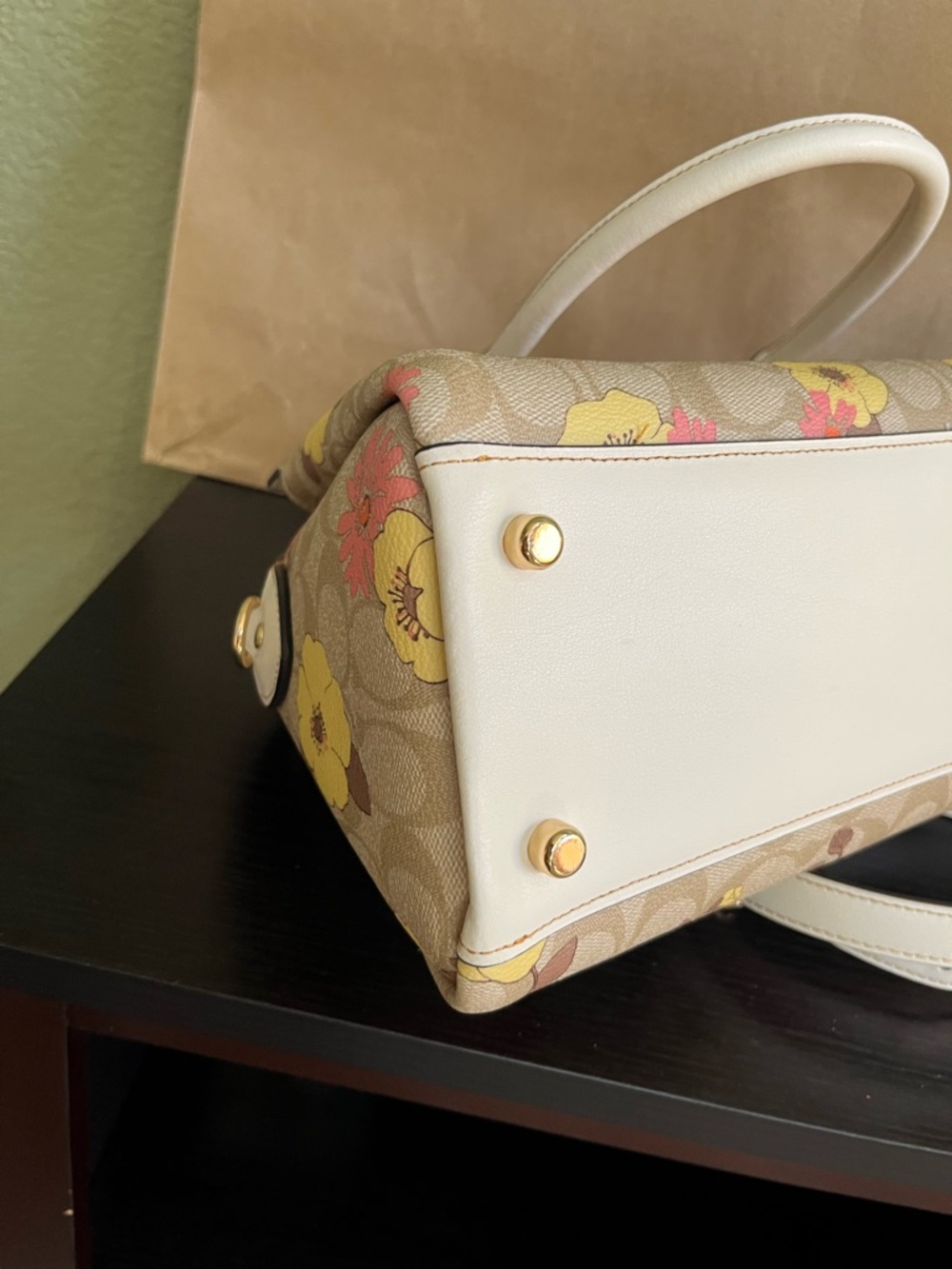 Coach Darcie Large Floral Signature Satchel in Beige, White, Yellow and Pink - Picture 7 of 11